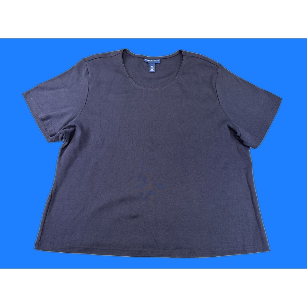 KAREN SCOTT 2X Dark Basic Tee Womens Navy Blue 100% Cotton Regular Fit Solid Top